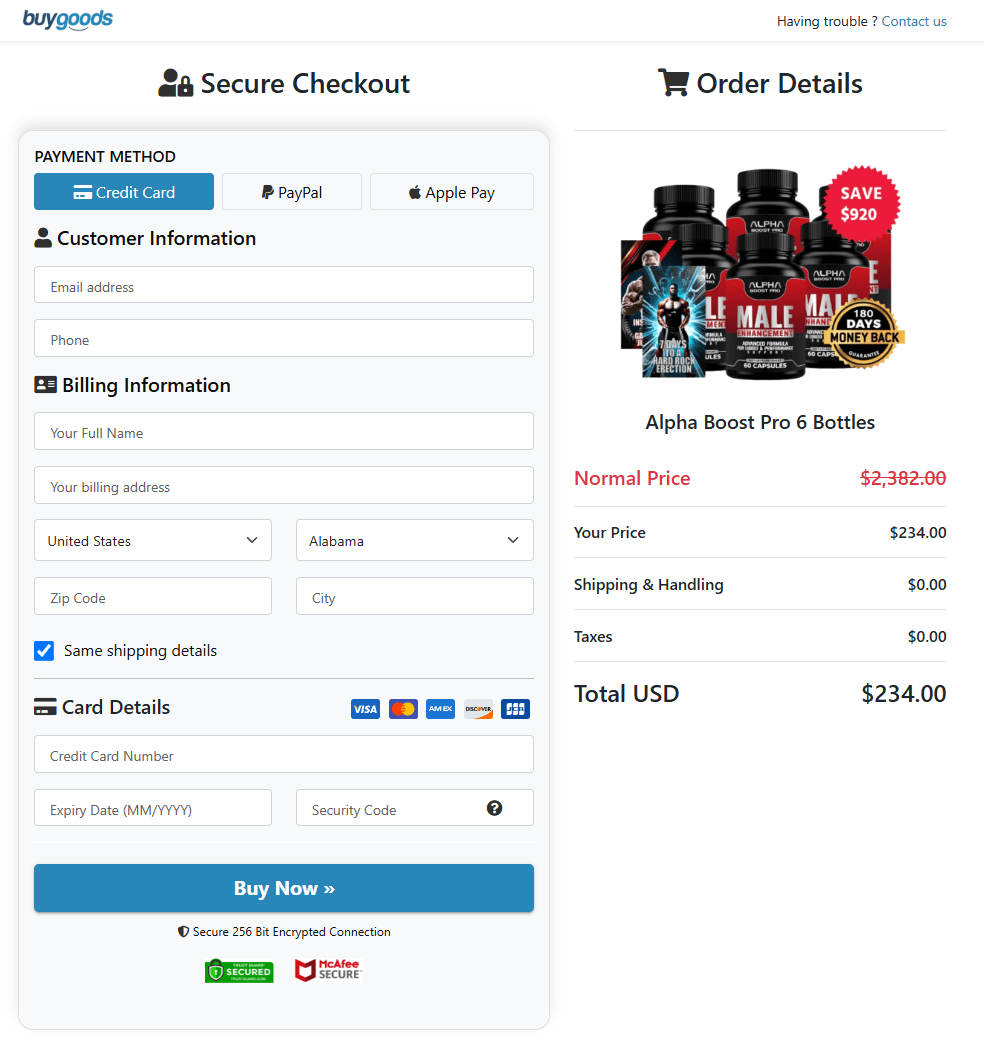 Alpha Boost Pro order page